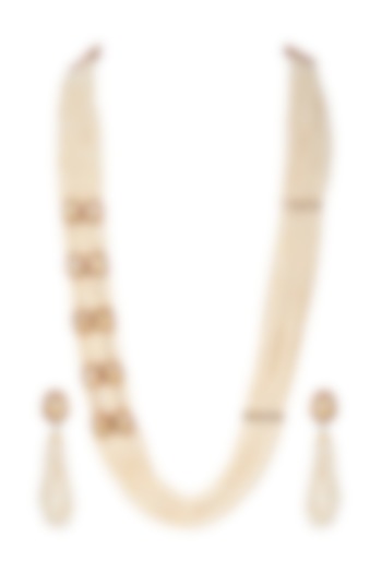 Gold Finish Layered Kundan Necklace Set by Zerokaata Jewellery