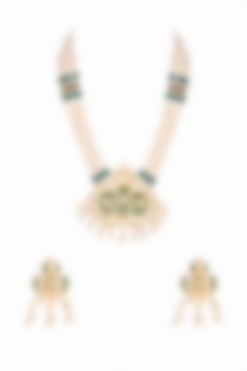 Gold Plated Kundan & Pearls Necklace Set by Zerokaata Jewellery
