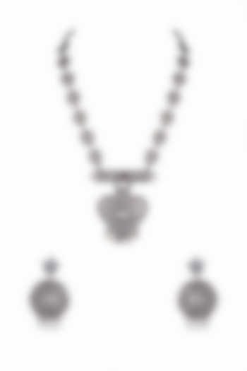 Oxidised Silver Finish Pendant Necklace Set by Zerokaata Jewellery