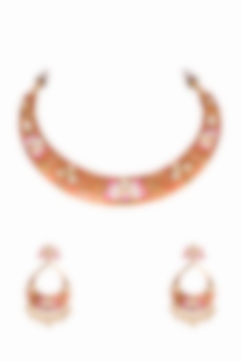 Gold Plated Floral Necklace Set by Zerokaata Jewellery