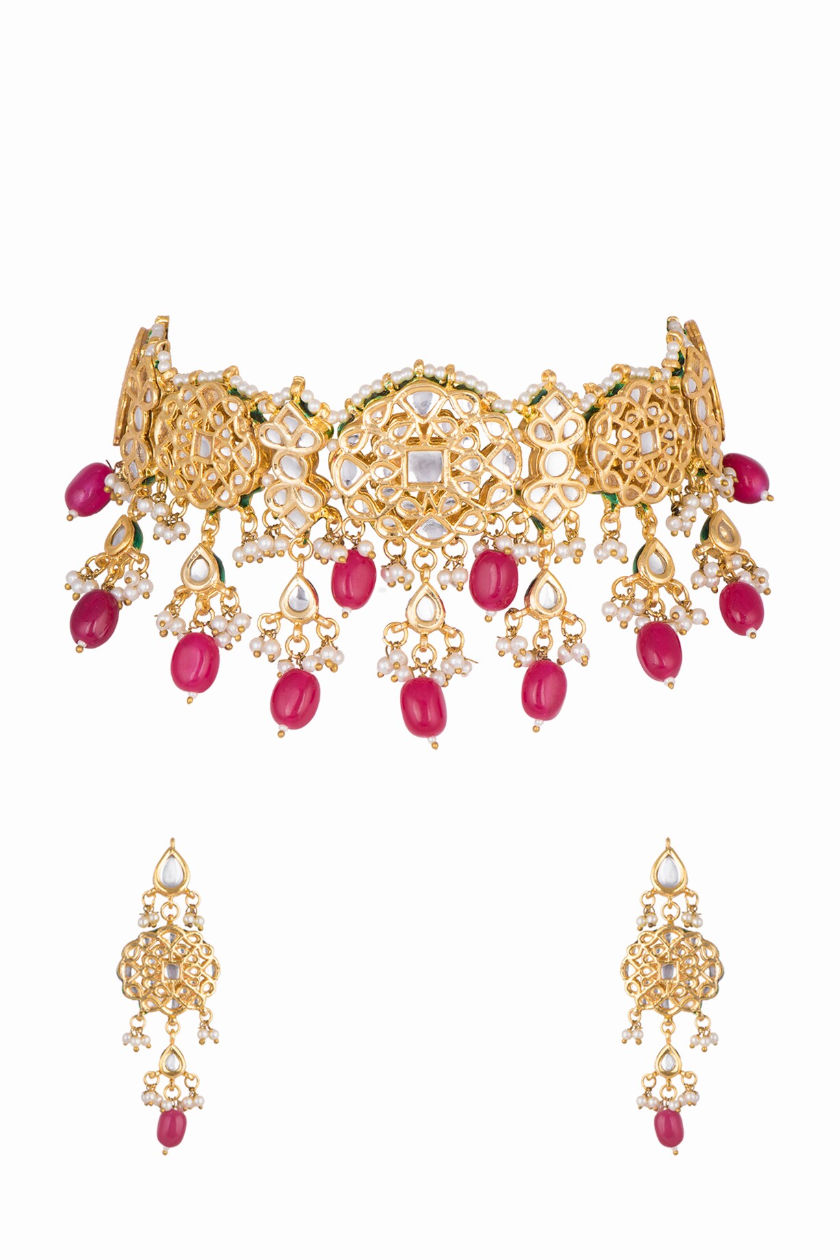 18k Gold Plated Kundan & Pearl Beaded Choker Set for Women/Girls main image 1
