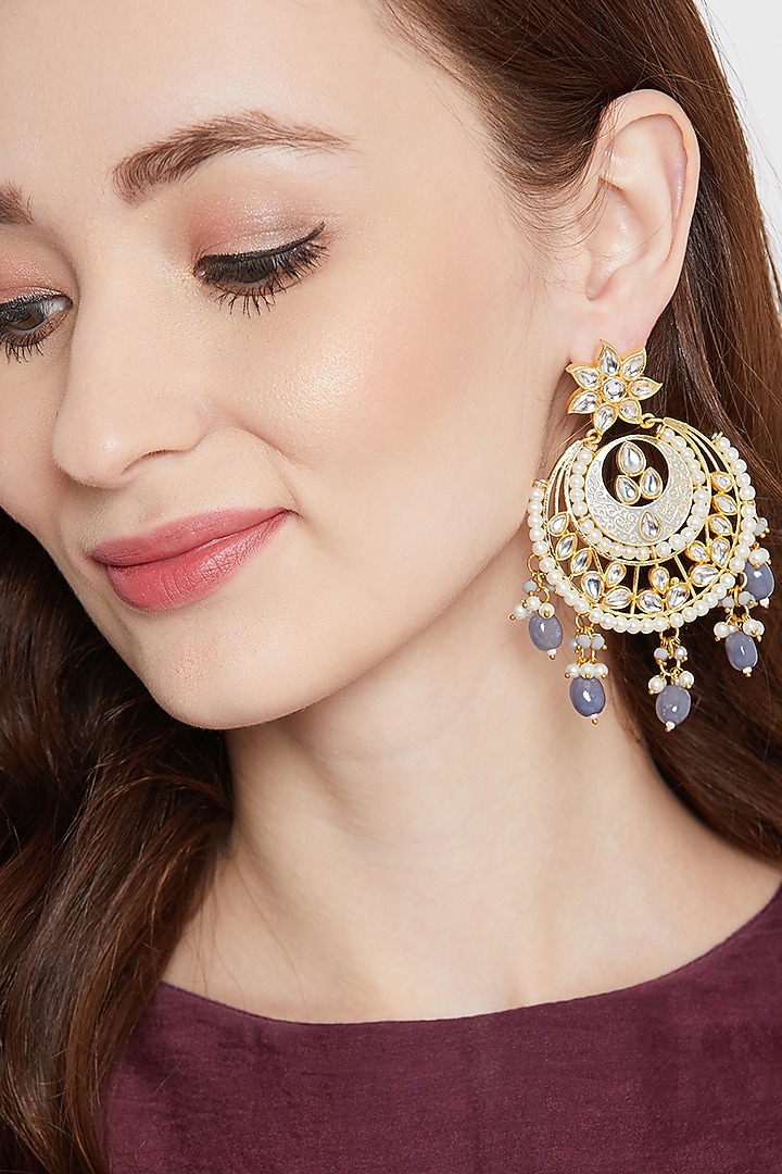 Gold Finish Kundan Chandbali Earrings by Zerokaata Jewellery at Pernia's Pop Up Shop