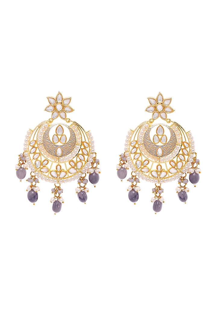 Gold Finish Kundan Chandbali Earrings by Zerokaata Jewellery at Pernia's Pop Up Shop
