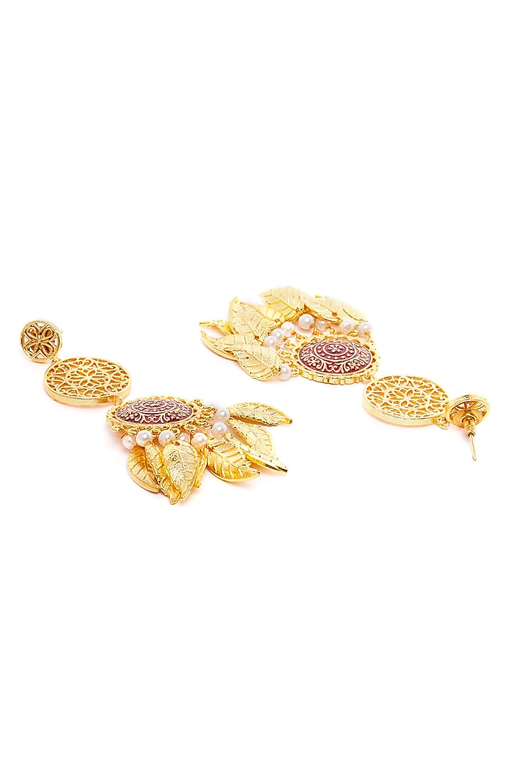 Gold Finish Pearl Dangler Earrings by Zerokaata Jewellery at Pernia's Pop Up Shop