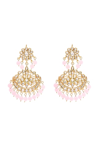 Gold Finish Bead Chandbali Earrings by Zerokaata Jewellery