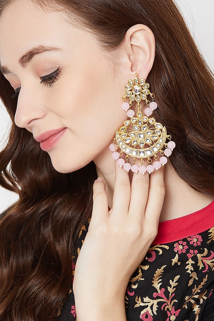 Gold Finish Bead Chandbali Earrings by Zerokaata Jewellery at Pernia's Pop Up Shop