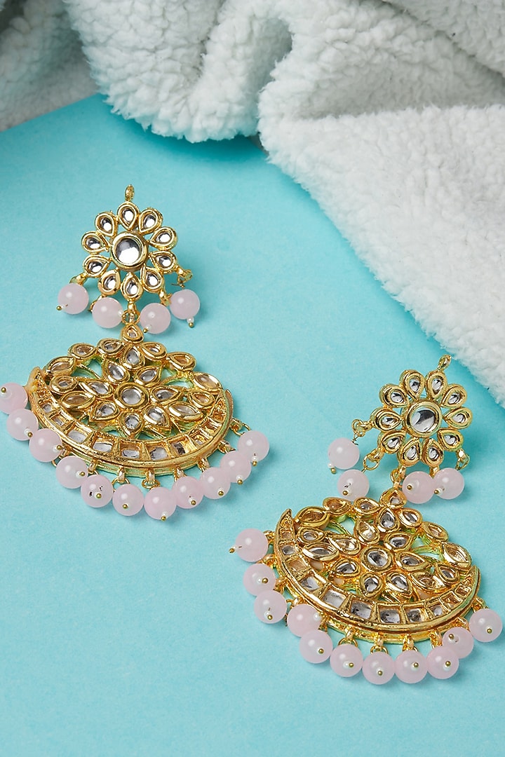 Gold Finish Bead Chandbali Earrings by Zerokaata Jewellery at Pernia's Pop Up Shop