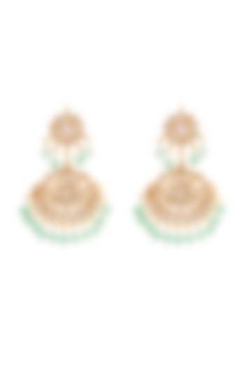 Gold Finish Chandbali Earrings With Beads by Zerokaata Jewellery
