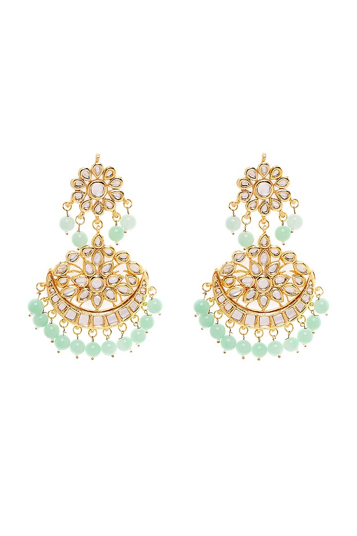 Gold Finish Chandbali Earrings With Beads by Zerokaata Jewellery