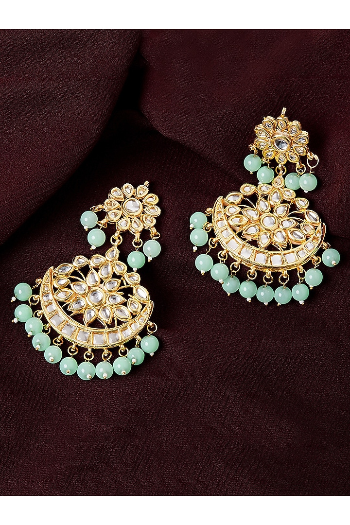 Gold Finish Chandbali Earrings With Beads by Zerokaata Jewellery at Pernia's Pop Up Shop