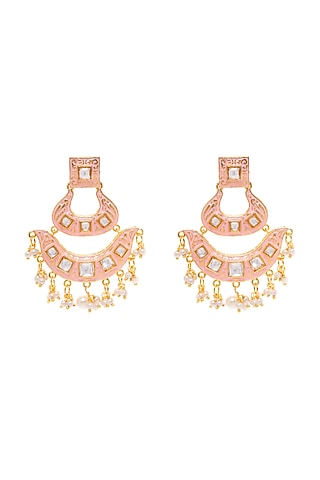 Gold Finish Kundan Dangler Earrings by Zerokaata Jewellery