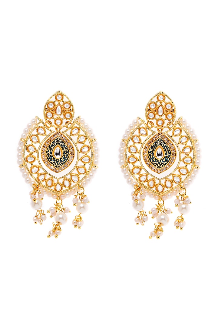 Gold Finish Kundan Polki Dangler Earrings by Zerokaata Jewellery