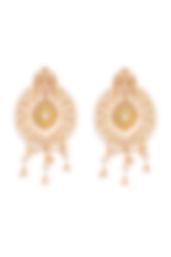 Gold Finish Dangler Earrings With Kundan by Zerokaata Jewellery