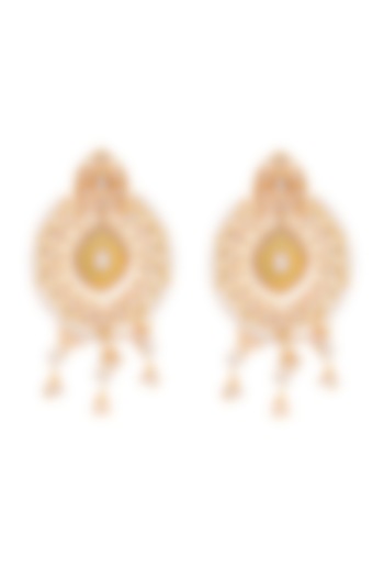 Gold Finish Dangler Earrings With Kundan by Zerokaata Jewellery at Pernia's Pop Up Shop