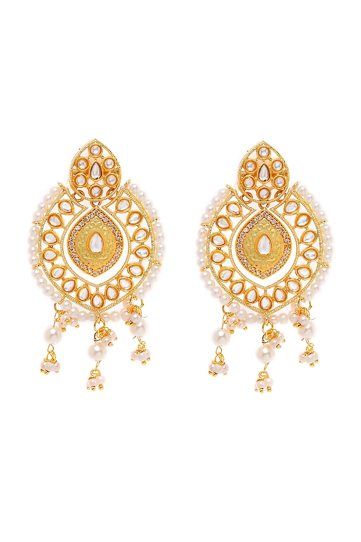 Gold Finish Dangler Earrings With Kundan by Zerokaata Jewellery