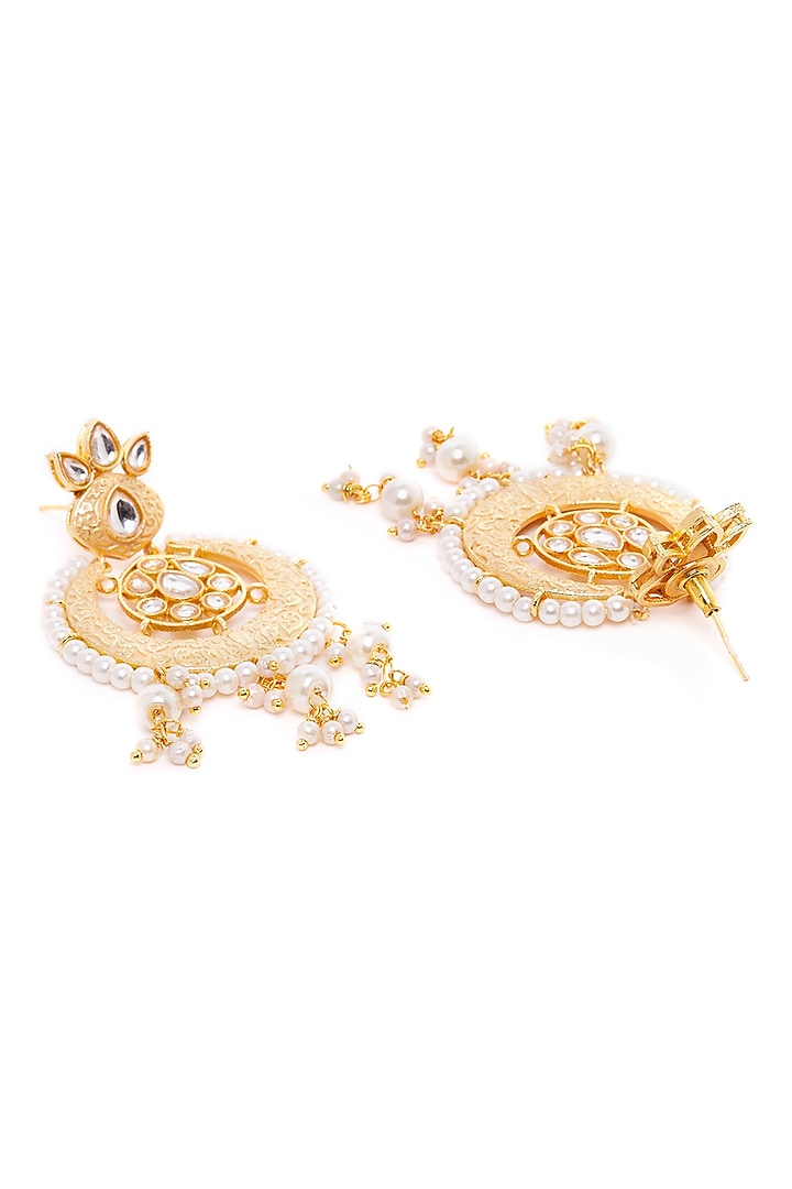 Gold Finish Floral Motif Chandbali Earrings by Zerokaata Jewellery at Pernia's Pop Up Shop