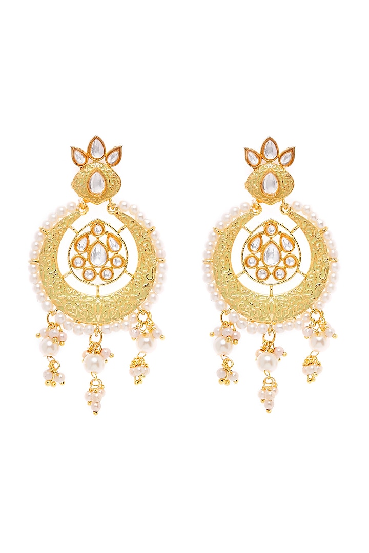 Gold Finish Chandbali Earrings With Kundan by Zerokaata Jewellery