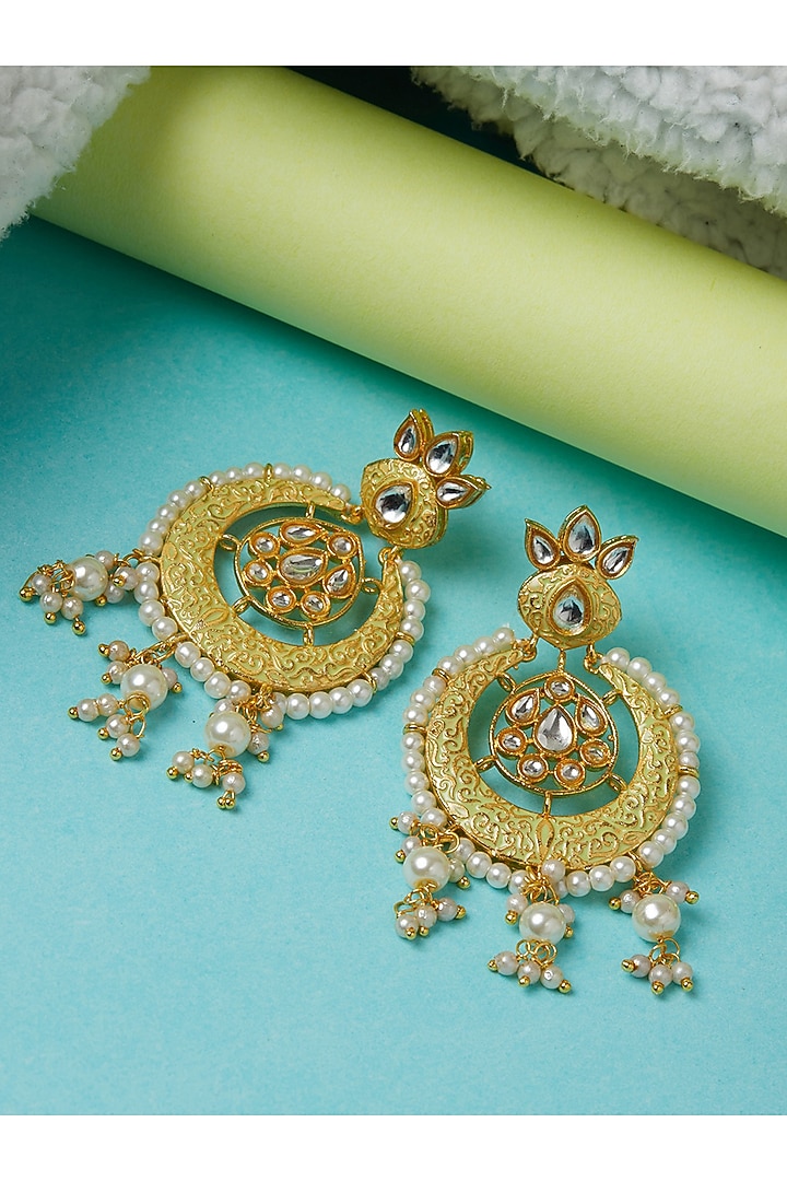 Gold Finish Chandbali Earrings With Kundan by Zerokaata Jewellery at Pernia's Pop Up Shop