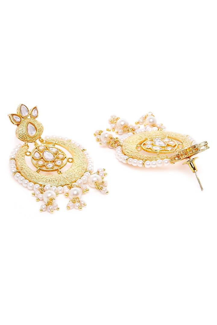 Gold Finish Chandbali Earrings With Kundan by Zerokaata Jewellery at Pernia's Pop Up Shop
