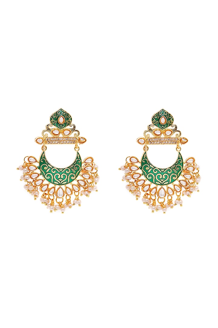 Gold Finish Pearl Chandbali Earrings by Zerokaata Jewellery