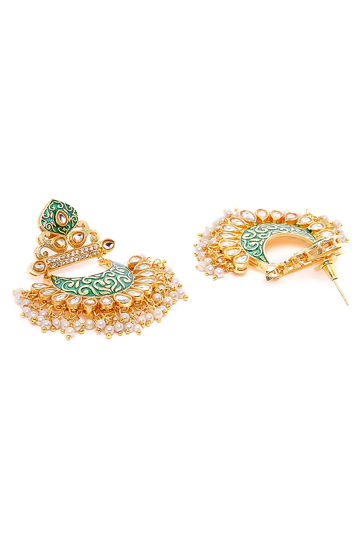 Gold Finish Pearl Chandbali Earrings by Zerokaata Jewellery at Pernia's Pop Up Shop
