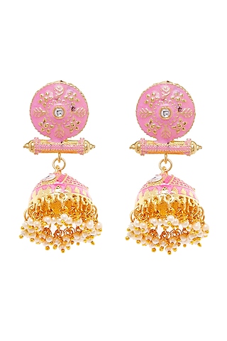 Two Tone Finish Pearl Jhumka Earrings by Zerokaata Jewellery