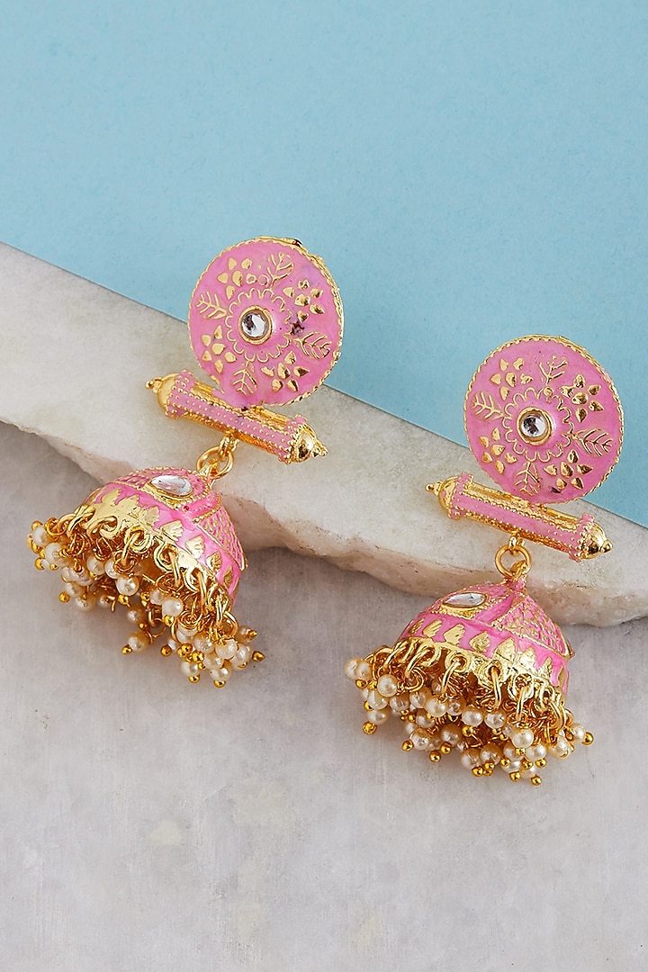 Two Tone Finish Pearl Jhumka Earrings by Zerokaata Jewellery at Pernia's Pop Up Shop