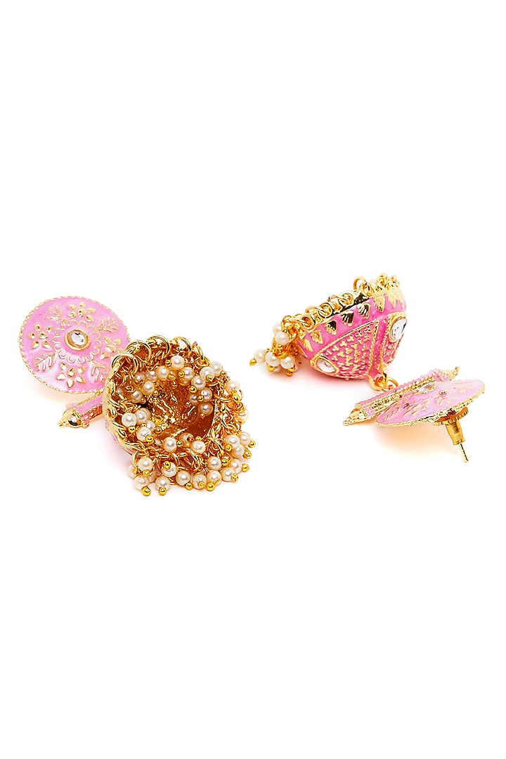Two Tone Finish Pearl Jhumka Earrings by Zerokaata Jewellery at Pernia's Pop Up Shop