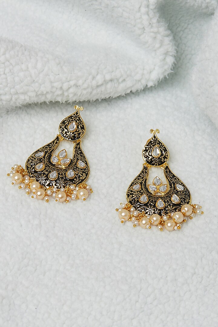 Two Tone Finish Pearl Dangler Earrings by Zerokaata Jewellery at Pernia's Pop Up Shop
