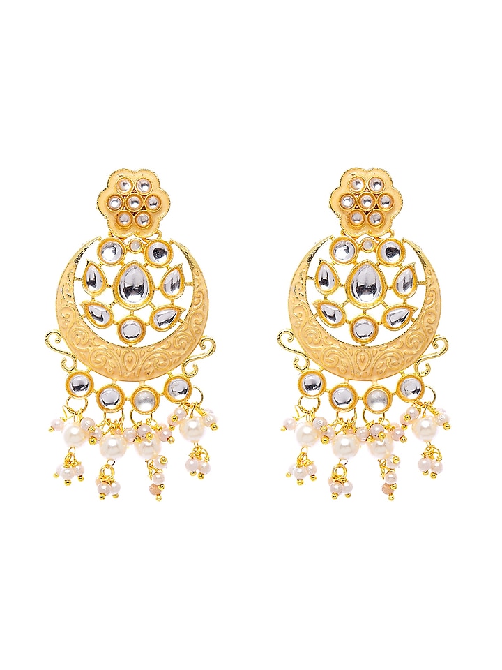 Gold Finish Chandbali Earrings With Pearls by Zerokaata Jewellery