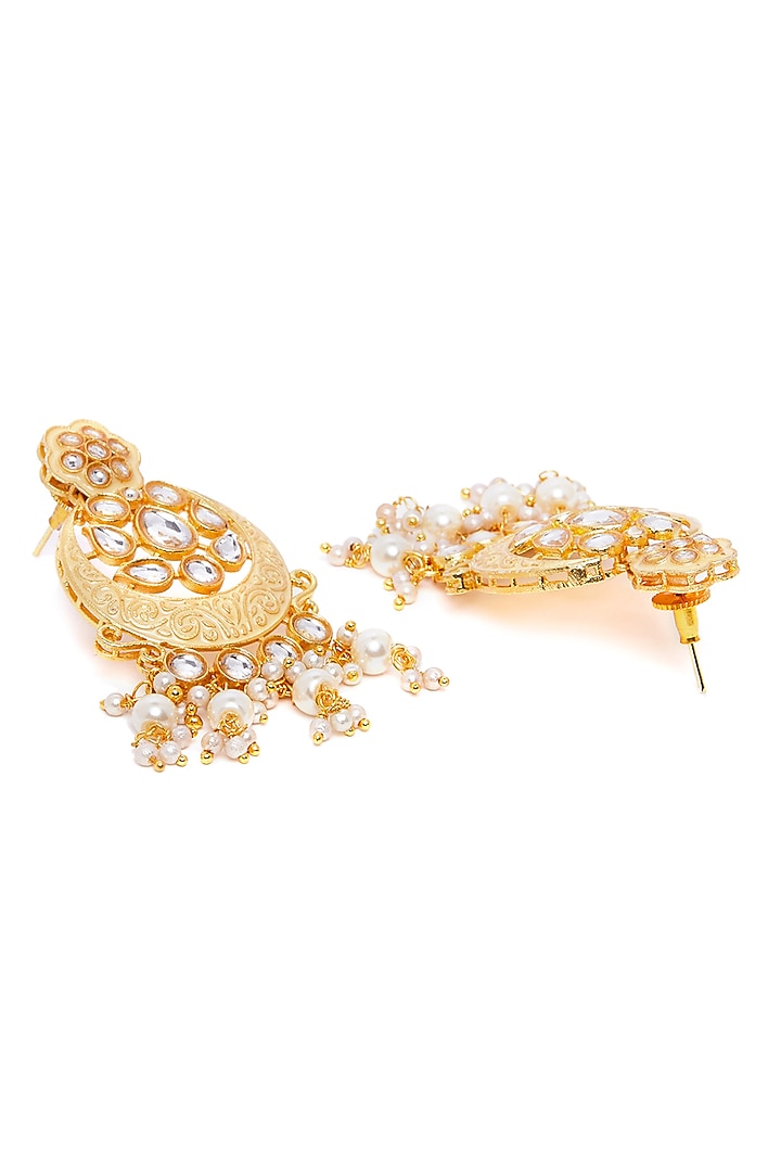 Gold Finish Chandbali Earrings With Pearls by Zerokaata Jewellery at Pernia's Pop Up Shop