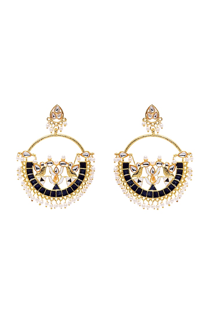 Gold Finish Kundan & Pearl Dangler Earrings by Zerokaata Jewellery