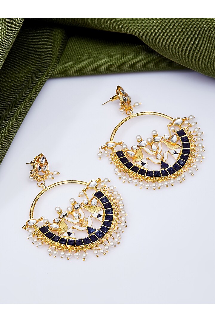 Gold Finish Kundan & Pearl Dangler Earrings by Zerokaata Jewellery at Pernia's Pop Up Shop