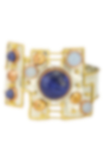 Gold Finish Semi Precious Stones Studded Bracelet by Zerokaata Jewellery