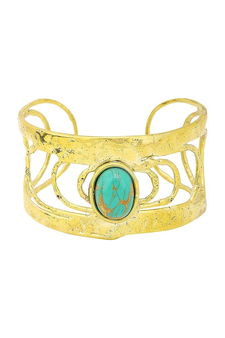 Gold finish bracelet studded with flake turquoise stone available only at Pernia's Pop Up Shop.