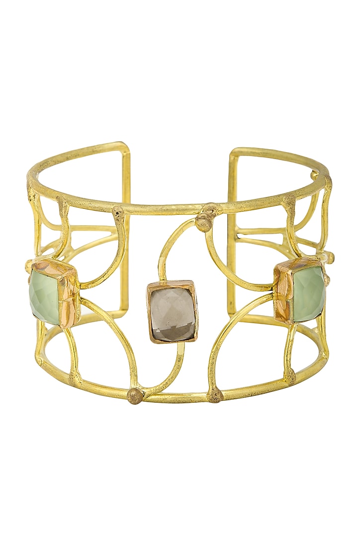 Gold Finish Lime Onyx Bracelet by Zerokaata Jewellery