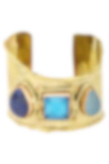 Gold Finish Blue Crystal Stones Hand Cuff by Zerokaata Jewellery