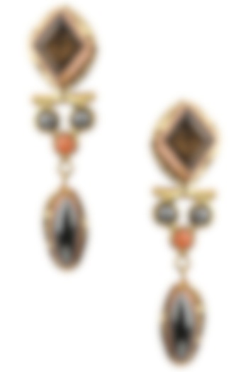 Gold Finish Hematite Red Stone Earrings by Zerokaata Jewellery