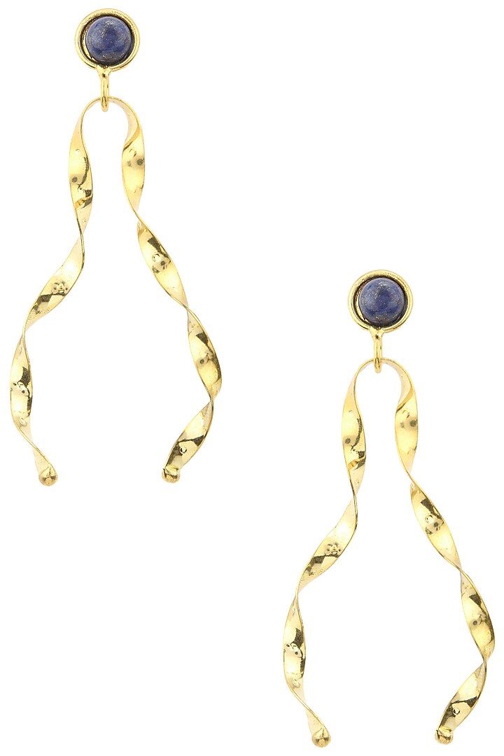 Gold Finish Semi Precious Stones and White Tassel Earrings by Zerokaata Jewellery
