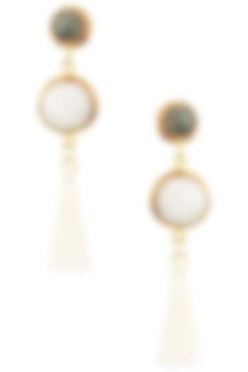 Gold Finish White Agate Earrings by Zerokaata Jewellery