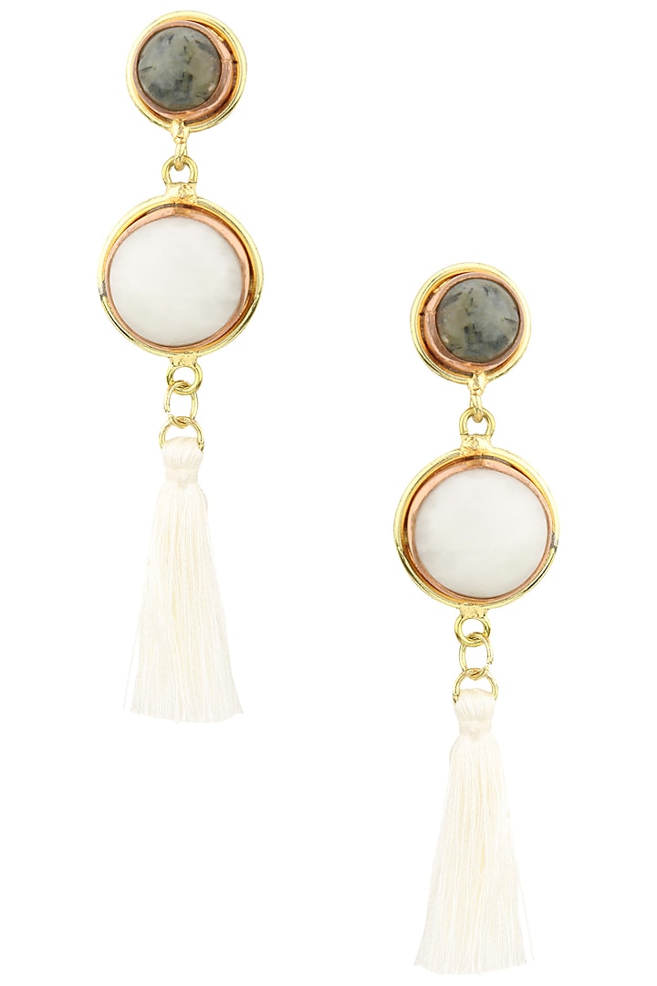 Gold Finish White Agate Earrings by Zerokaata Jewellery