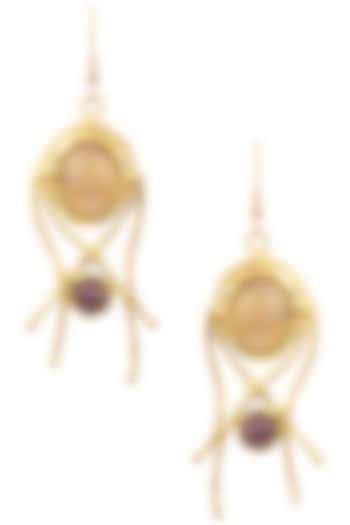 Gold Finish Rose Quartz Earrings by Zerokaata Jewellery