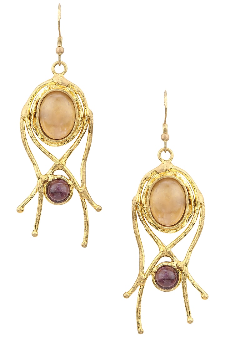 Gold Finish Rose Quartz Earrings by Zerokaata Jewellery