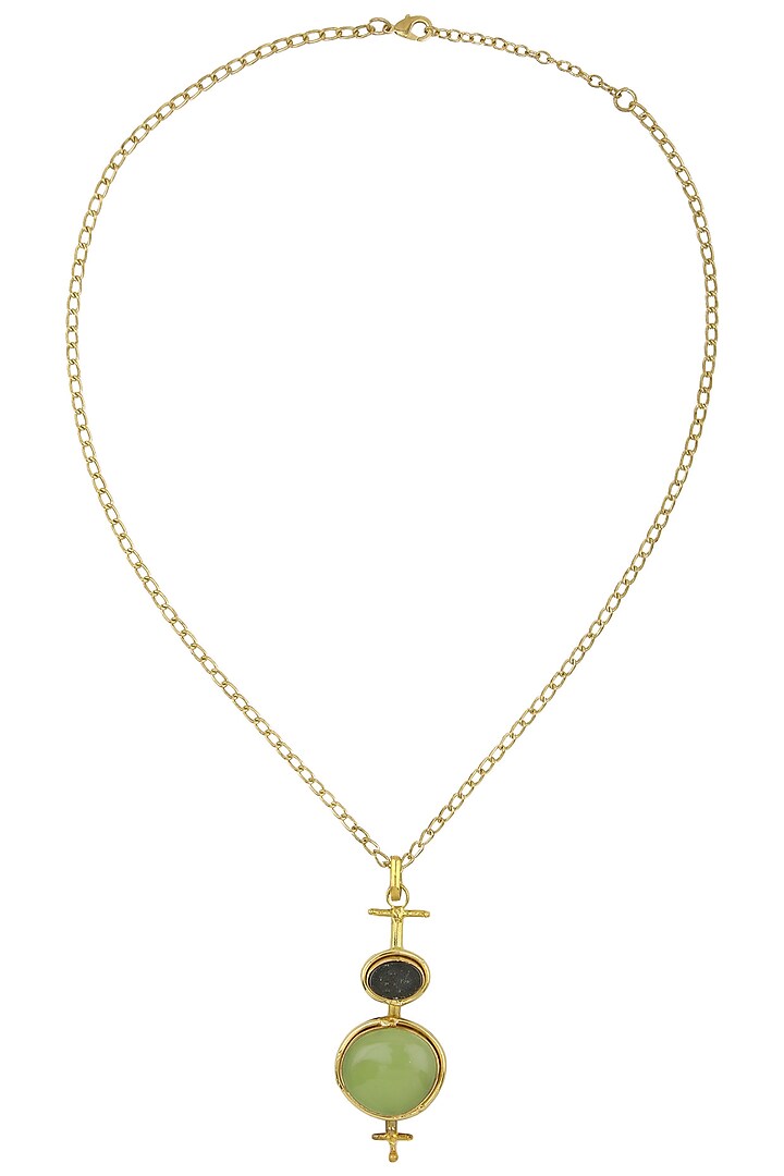 Gold Finish Semi Precious Stones Pendant Necklace by Zerokaata Jewellery