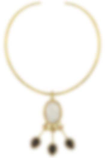 Gold Finish Black Onyx Necklace by Zerokaata Jewellery