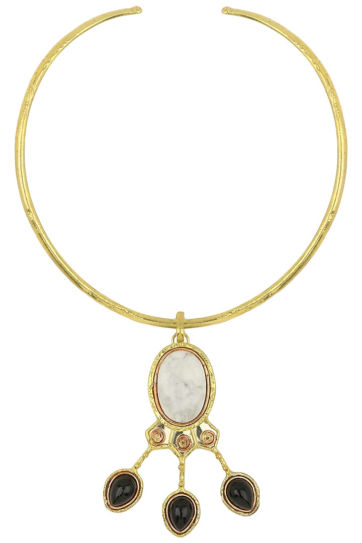 Gold Finish Black Onyx Necklace by Zerokaata Jewellery