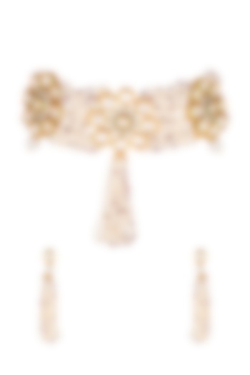 Gold Plated Pearl Choker Necklace Set by Zerokaata Jewellery