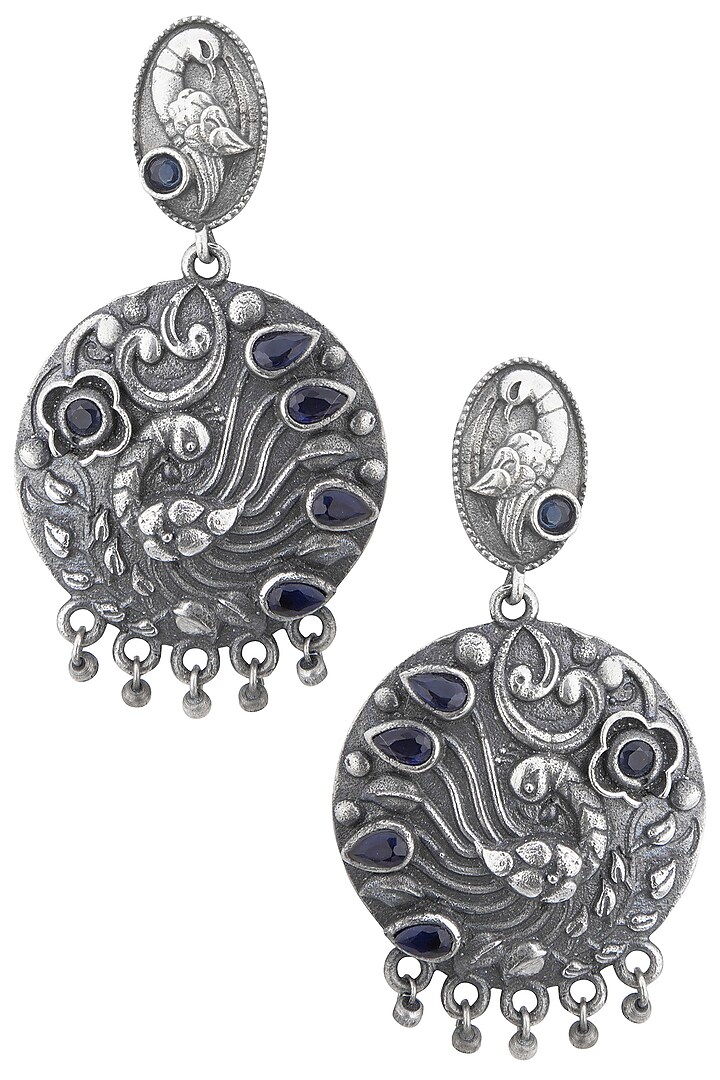 Silver plated blue stone earrings by Zerokaata Jewellery