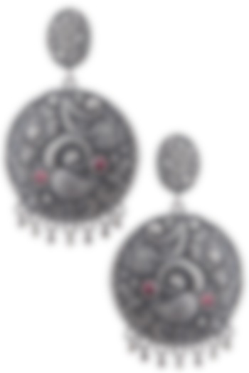 Silver plated red stone earrings by Zerokaata Jewellery