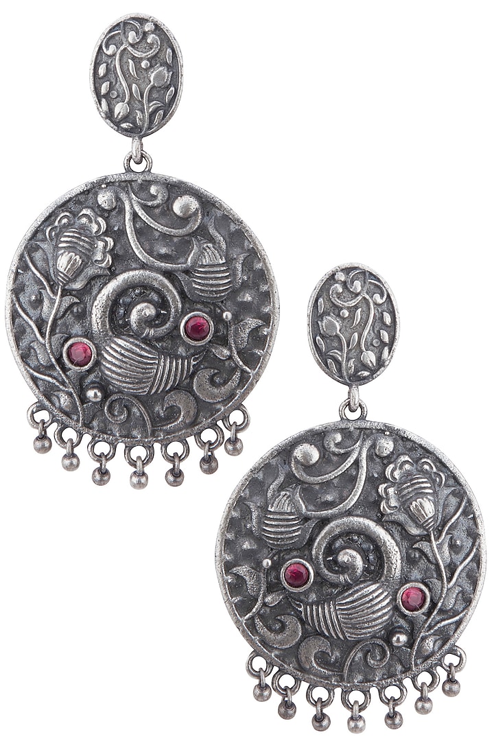 Silver plated red stone earrings by Zerokaata Jewellery